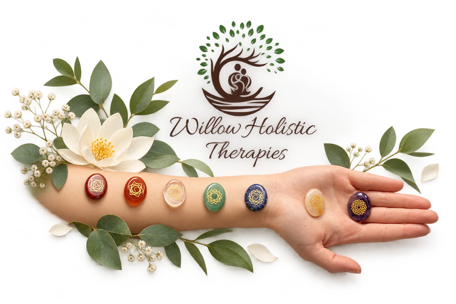 Willow Holistics’ calm branding, natural colours and treatment imagery.