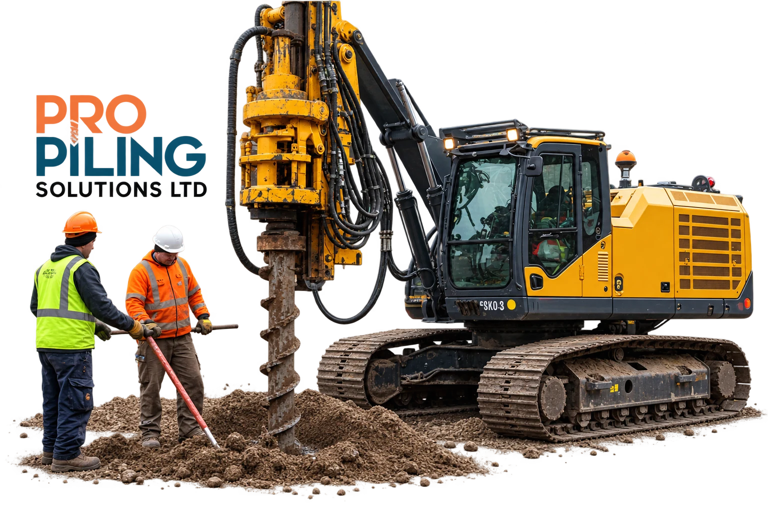Pro Piling Solutions’ specialist piling machinery and branding.